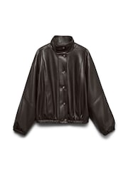 VERO MODA Brown Chocolate Faux Leather Funnel Neck Bomber Jacket - Image 5 of 5