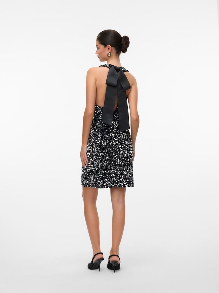 Buy VERO MODA Grey Bow Tie Back Sequin Dress from the Next UK