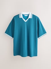 Teal Blue Tipped Trophy Neck Polo Shirt - Image 1 of 3