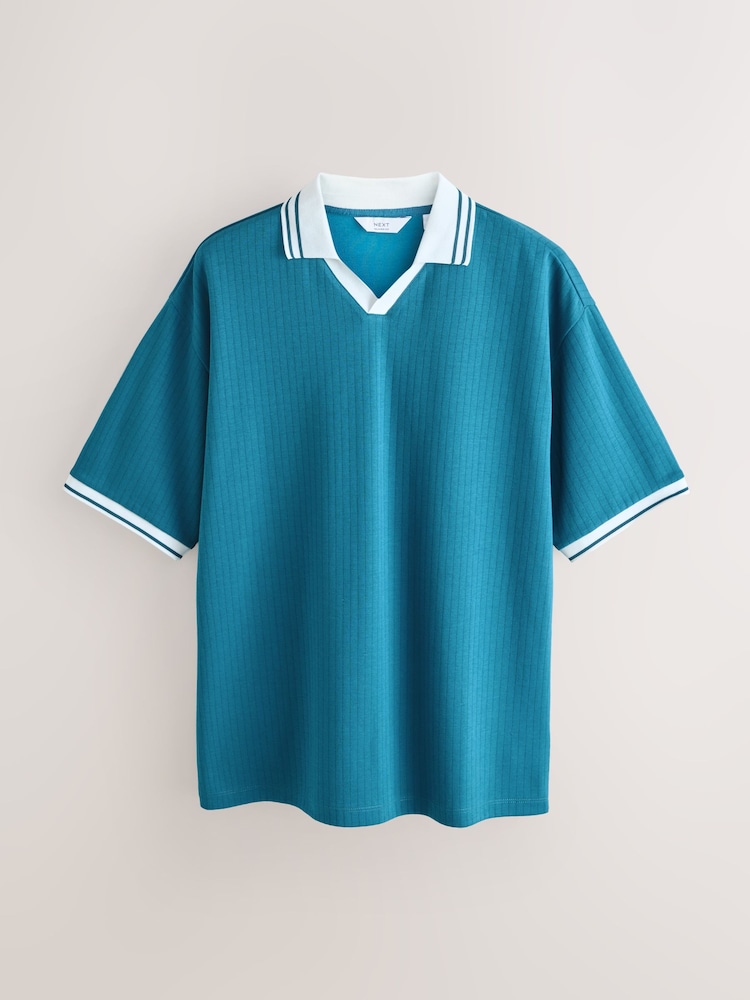 Teal Blue Tipped Trophy Neck Polo Shirt - Image 1 of 3