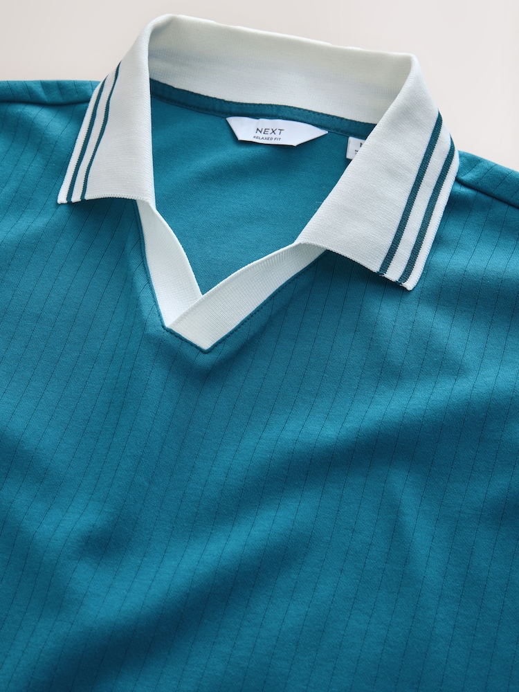 Teal Blue Tipped Trophy Neck Polo Shirt - Image 2 of 3