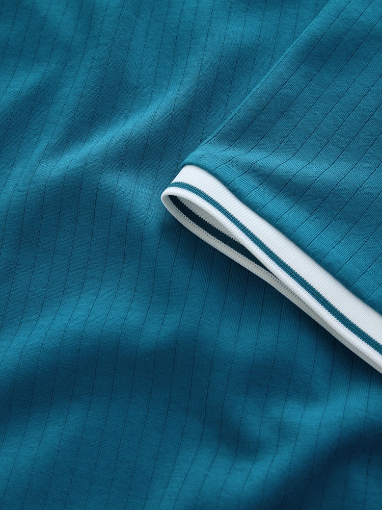 Teal Blue Tipped Trophy Neck Polo Shirt - Image 3 of 3