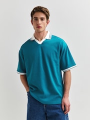 Teal Blue Tipped Trophy Neck Polo Shirt - Image 4 of 8