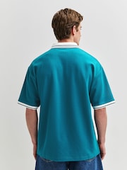 Teal Blue Tipped Trophy Neck Polo Shirt - Image 5 of 8