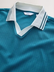 Teal Blue Tipped Trophy Neck Polo Shirt - Image 7 of 8