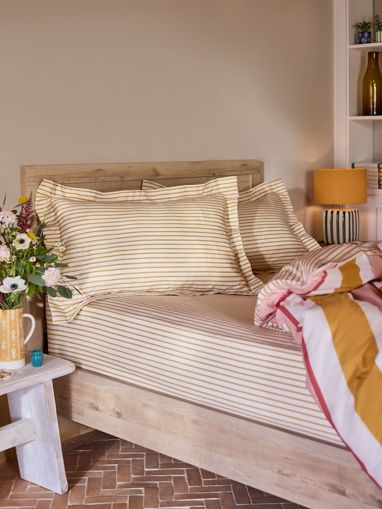 FatFace Set of 2 Ochre Stripe Pillowcase - Image 1 of 3