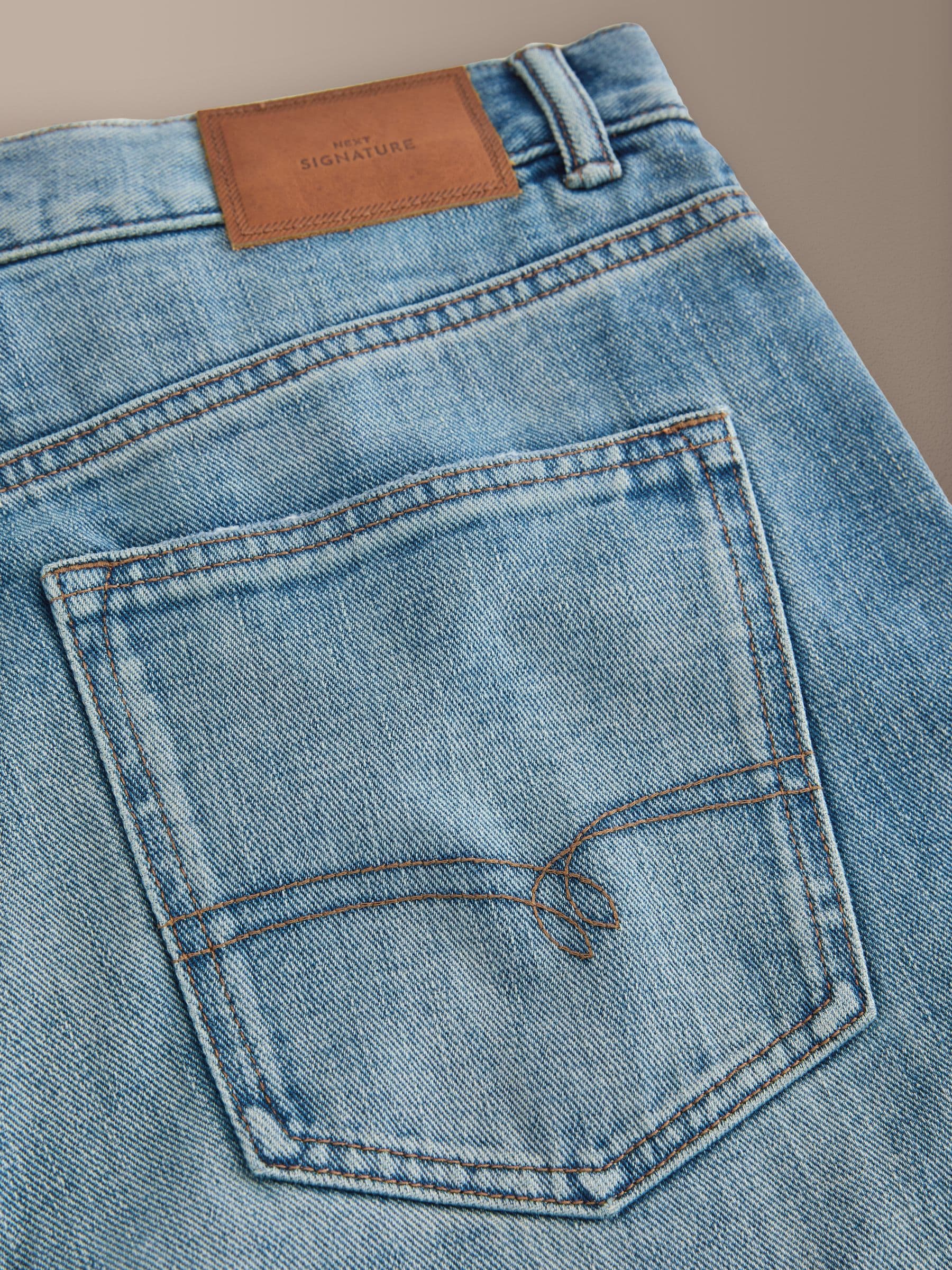 Buy Light Blue Denim Straight Fit Signature Selvedge Denim Jeans