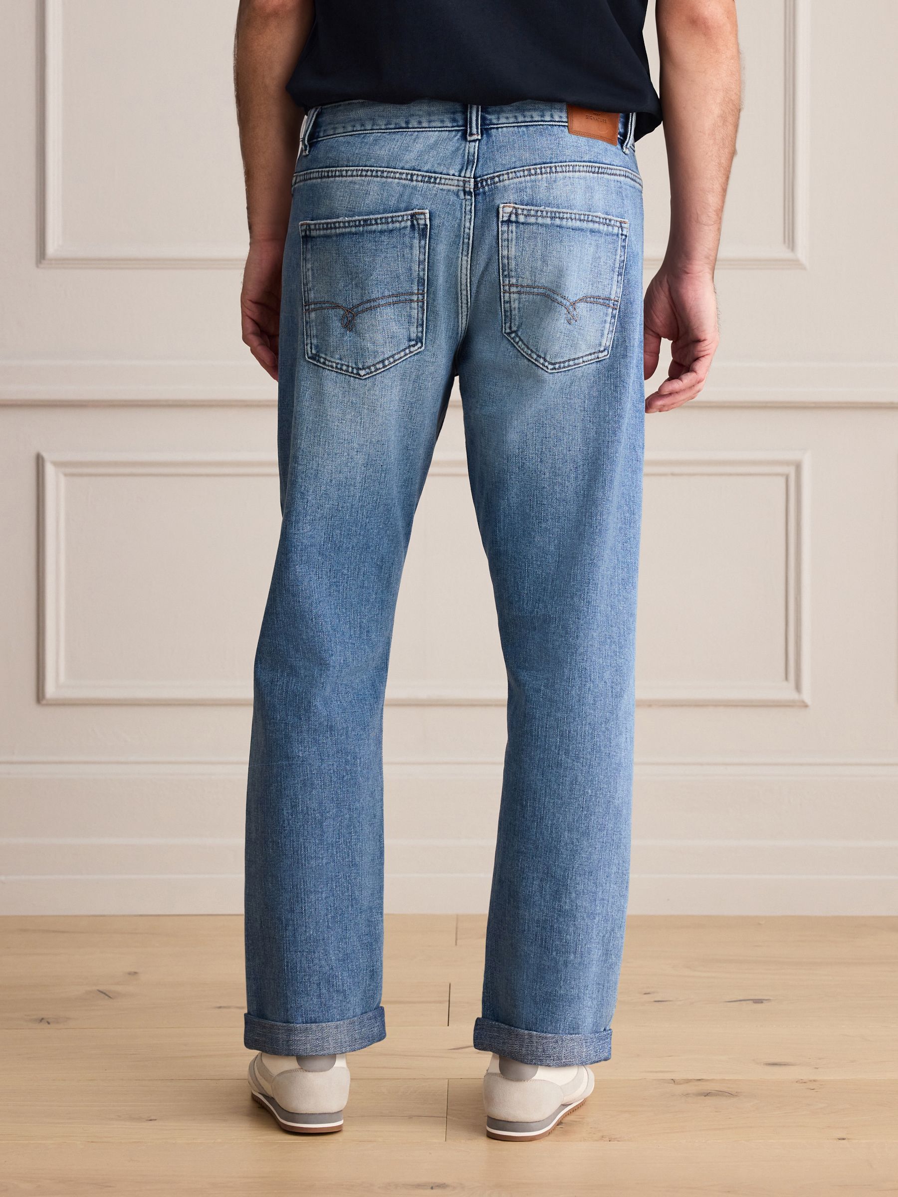 Buy Light Blue Denim Straight Fit Signature Selvedge Denim Jeans