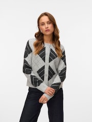 VERO MODA Grey Argyle Print Button Front Cardigan - Image 3 of 4