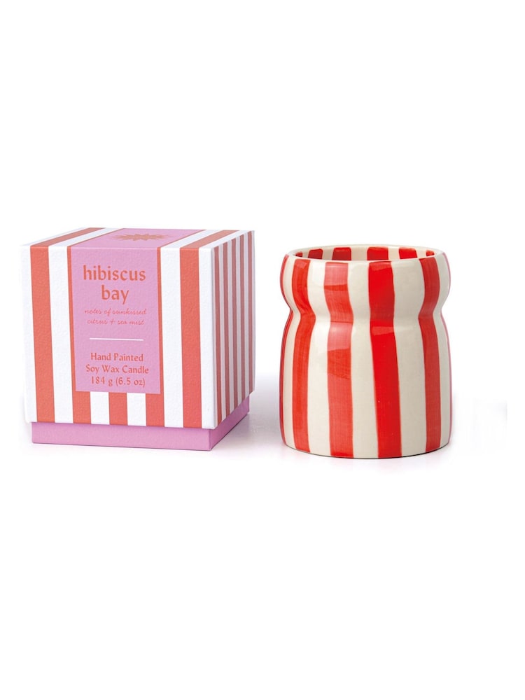 Paddywax Cabana 184g Red Striped Ceramic Candle - Image 2 of 4 Paddywax Cabana 184g Red Striped Ceramic Candle - Image 2 of 4