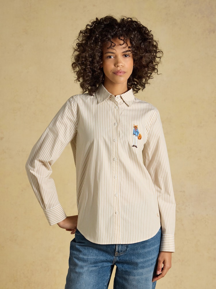 Joules Tan/White Striped Classic Poplin Shirt - Image 1 of 8