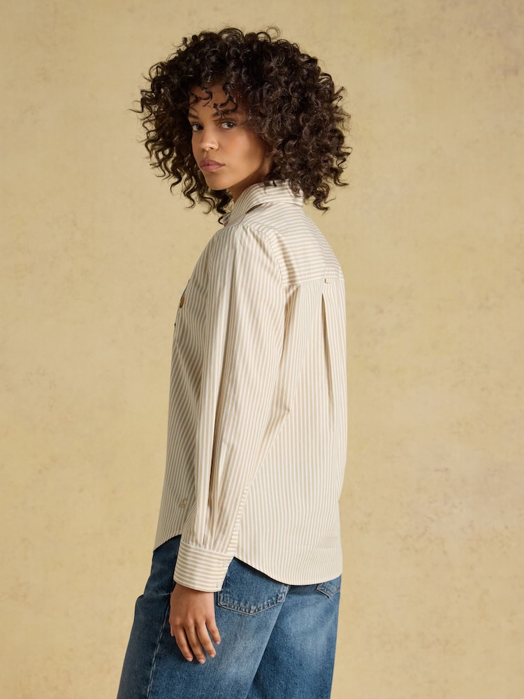 Joules Tan/White Striped Classic Poplin Shirt - Image 2 of 8