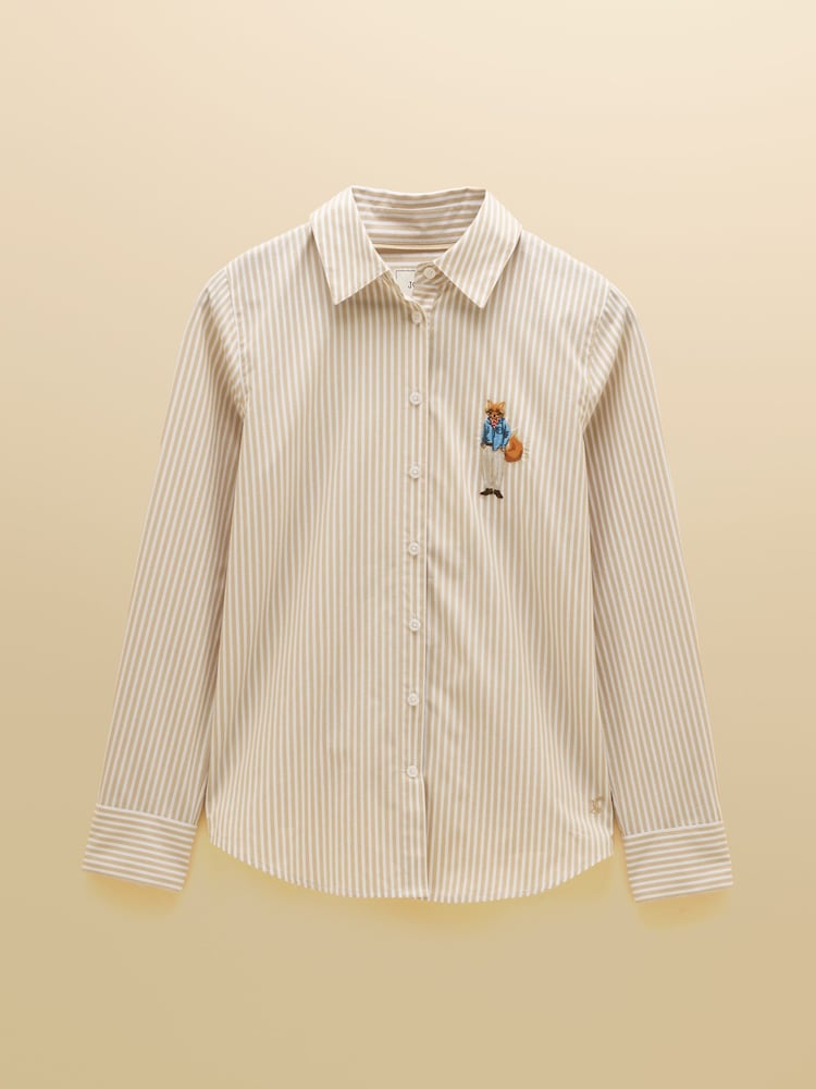 Joules Tan/White Striped Classic Poplin Shirt - Image 8 of 8