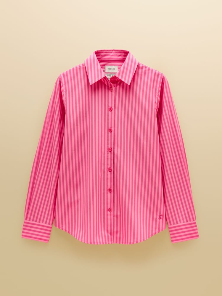 Joules Embroidered Jonty Pink Stripe Classic Poplin Shirt - Image 7 of 7