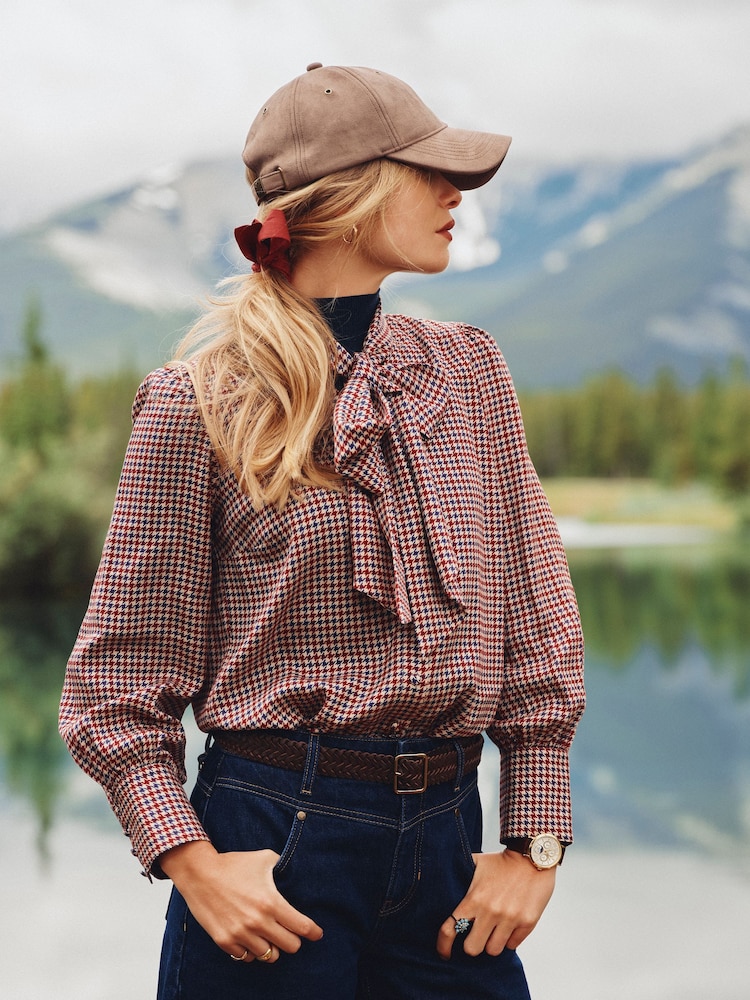 Joules Tabby Cream Tattersall Check Tie Neck Blouse - Image 1 of 9 Joules Tabby Cream Tattersall Check Tie Neck Blouse - Image 1 of 9