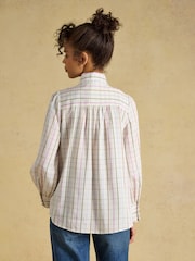 Joules Tabby Cream Tattersall Check Tie Neck Blouse - Image 3 of 9