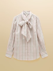 Joules Tabby Cream Tattersall Check Tie Neck Blouse - Image 9 of 9
