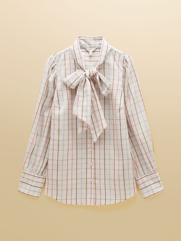 Joules Tabby Cream Tattersall Check Tie Neck Blouse - Image 9 of 9 Joules Tabby Cream Tattersall Check Tie Neck Blouse - Image 9 of 9