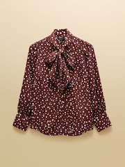 Joules Tabby Blue/Brown Spot Tie Neck Blouse - Image 10 of 10
