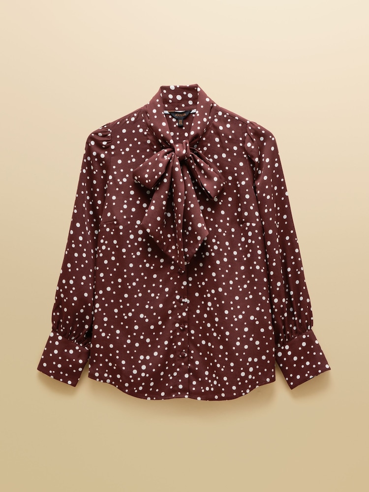 Joules Tabby Blue/Brown Spot Tie Neck Blouse - Image 10 of 10 Joules Tabby Blue/Brown Spot Tie Neck Blouse - Image 10 of 10