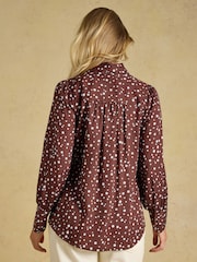 Joules Tabby Blue/Brown Spot Tie Neck Blouse - Image 4 of 10