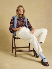 Joules Tabby Blue/Brown Spot Tie Neck Blouse - Image 5 of 10