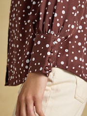 Joules Tabby Blue/Brown Spot Tie Neck Blouse - Image 6 of 10