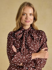 Joules Tabby Blue/Brown Spot Tie Neck Blouse - Image 7 of 10