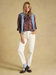 Joules Tabby Blue/Brown Spot Tie Neck Blouse - Image 8 of 10