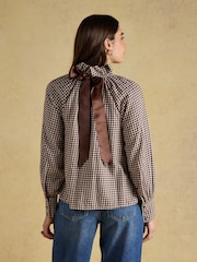 Joules Amber Brown Gingham Tie Blouse - Image 2 of 9