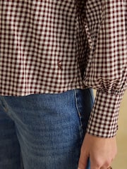 Joules Amber Brown Gingham Tie Blouse - Image 7 of 9