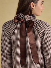 Joules Amber Brown Gingham Tie Blouse - Image 8 of 9