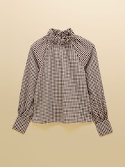 Joules Amber Brown Gingham Tie Blouse - Image 9 of 9