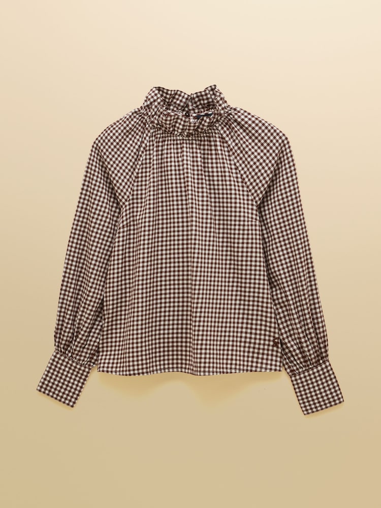 Joules Amber Brown Gingham Tie Blouse - Image 9 of 9 Joules Amber Brown Gingham Tie Blouse - Image 9 of 9
