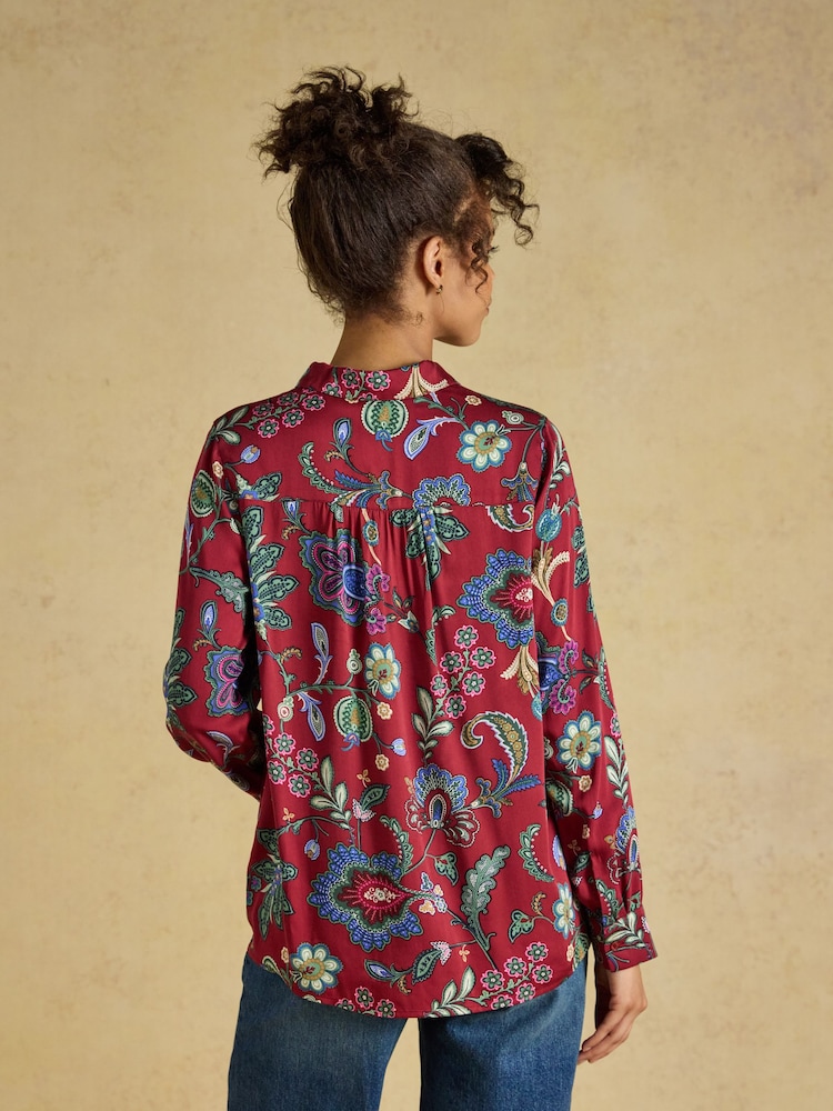 أحمر مشجر - Elvina Satin Shirt - صورة 2 من 7 أحمر مشجر - Elvina Satin Shirt - صورة 2 من 7