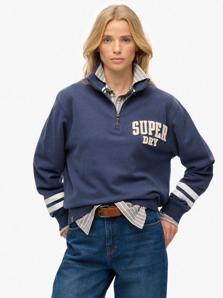 Superdry Blue Athletic Essentials Applique Half Zip Jumper - Image 1 of 7