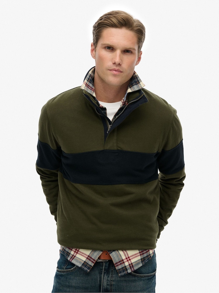 Superdry Green Classic Rugby Shirt - Image 1 of 7 Superdry Green Classic Rugby Shirt - Image 1 of 7