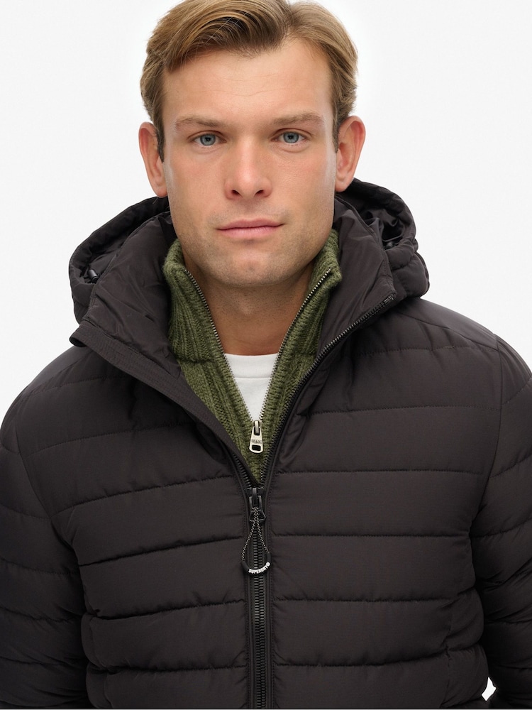 Superdry Black Hooded Fuji Padded Jacket - Image 2 of 8