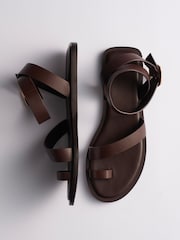 The Set Premium Leather Toe Loop Sandals Chocolate Brown - Image 1 of 7