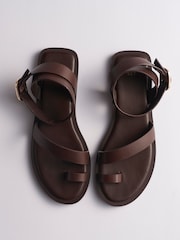 The Set Premium Leather Toe Loop Sandals Chocolate Brown - Image 3 of 7