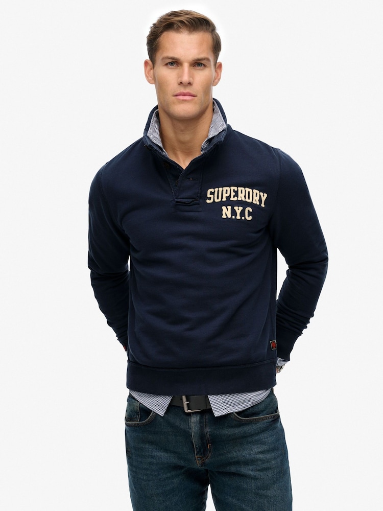 Superdry Blue Vintage Athletic Henley Sweatshirt - Image 1 of 7