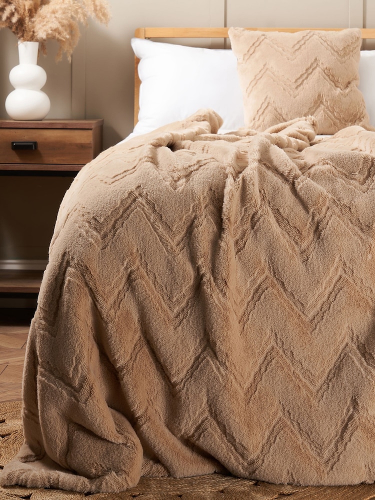 BHS Natural Chevron Faux Fur Throw - Image 1 of 4