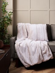 BHS Natural Faux Fur Stripe Cut Throw - Image 4 of 5