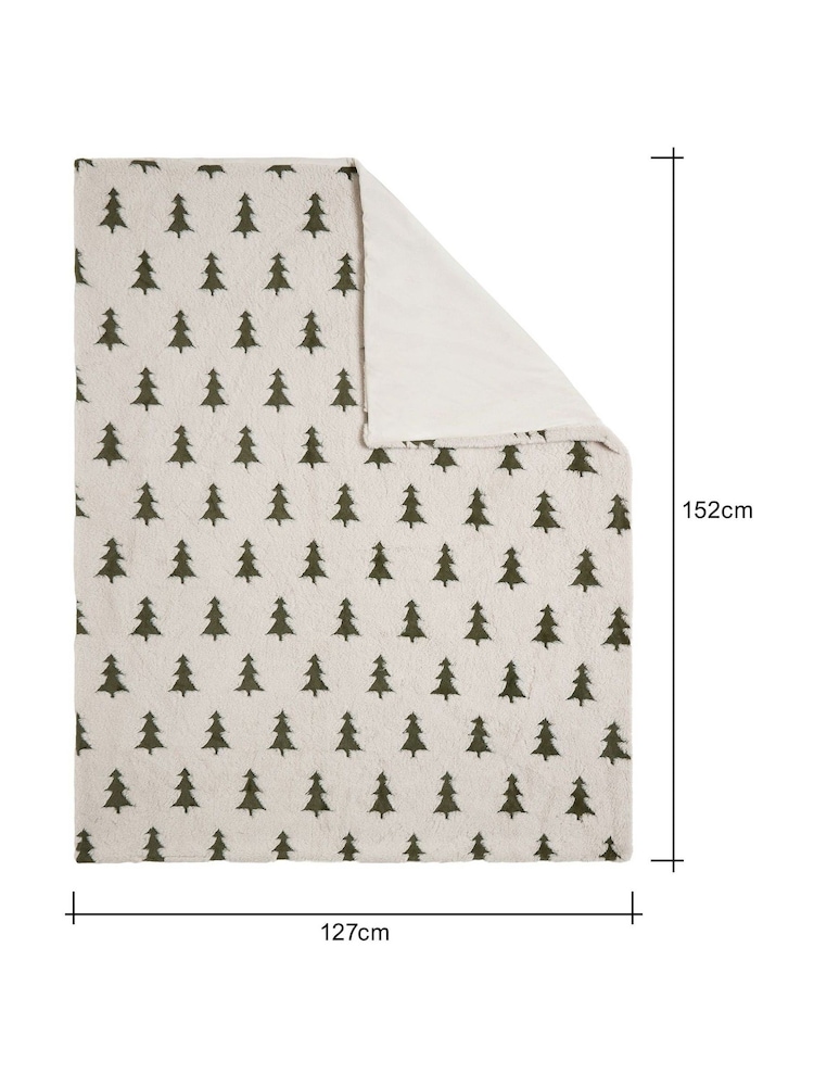 BHS Cream or Green Christmas Trees Faux Fur Throw - Image 4 of 4