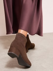 Friends Like These Chocolate Brown Low Block Heel Ankle Sock Boots - Image 2 of 5