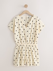 Lunares negros/crudos - Mono corto texturizado de manga corta con Cuello de pico - Imagen 6 de 8