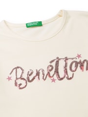 Benetton Cream Sequin Logo Long Sleeve T-Shirt - Image 3 of 3