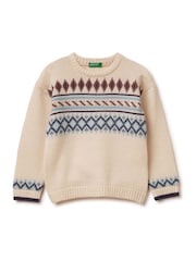 Benetton Cream Fair Isle Knitted Jumper - Image 1 of 3