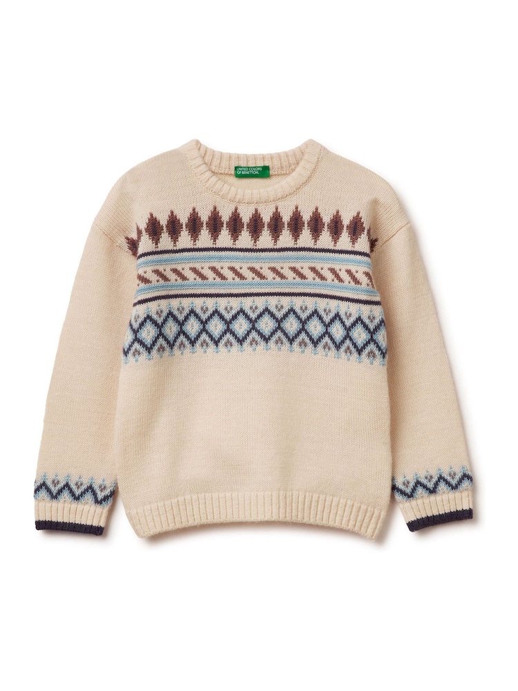 Benetton Cream Fair Isle Knitted Jumper - Image 1 of 3 Benetton Cream Fair Isle Knitted Jumper - Image 1 of 3