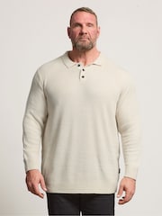 BadRhino Big & Tall Natural Chunky Ribbed Long Sleeve Knitted Polo Shirt - Image 1 of 6